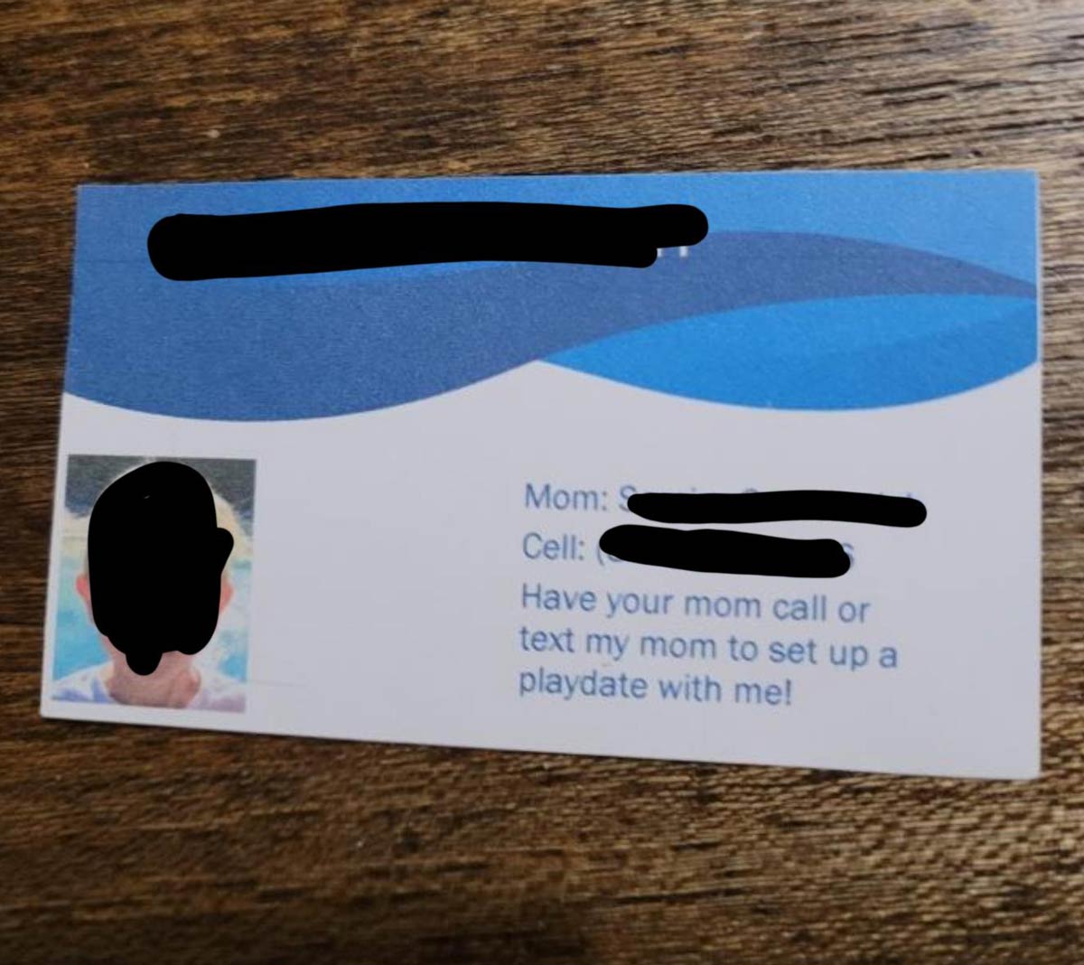 My son received a playdate business card from a classmate