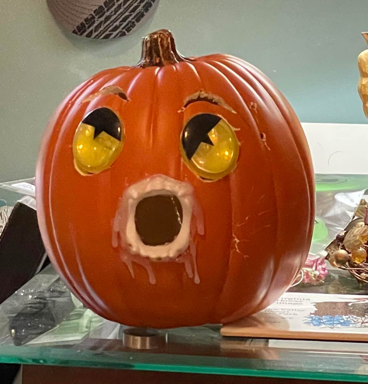 My friend’s mom tried to glue vampire teeth on a pumpkin