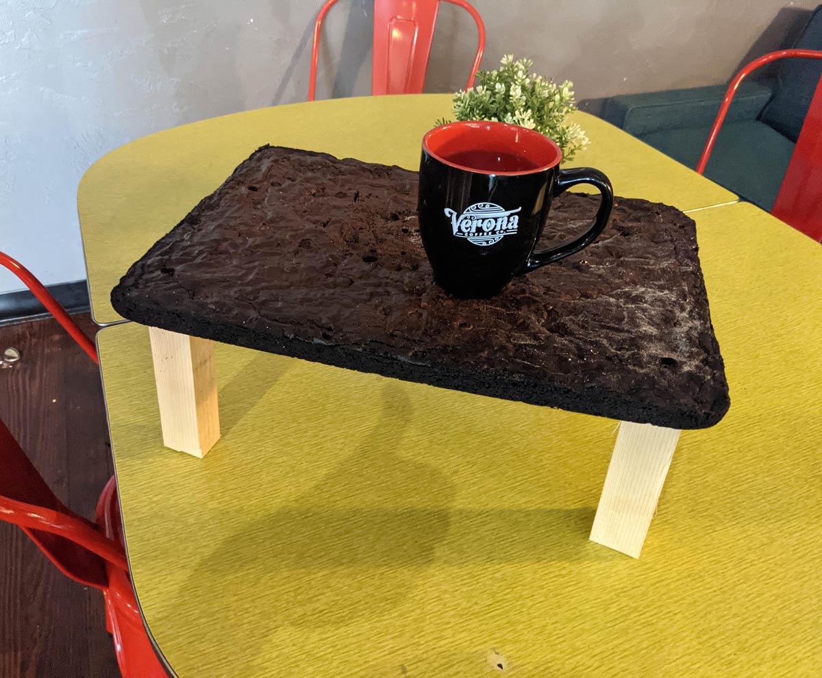Our employee overcooked the brownies, so we turned them into a coffee table. Taking Christmas Pre-Orders now
