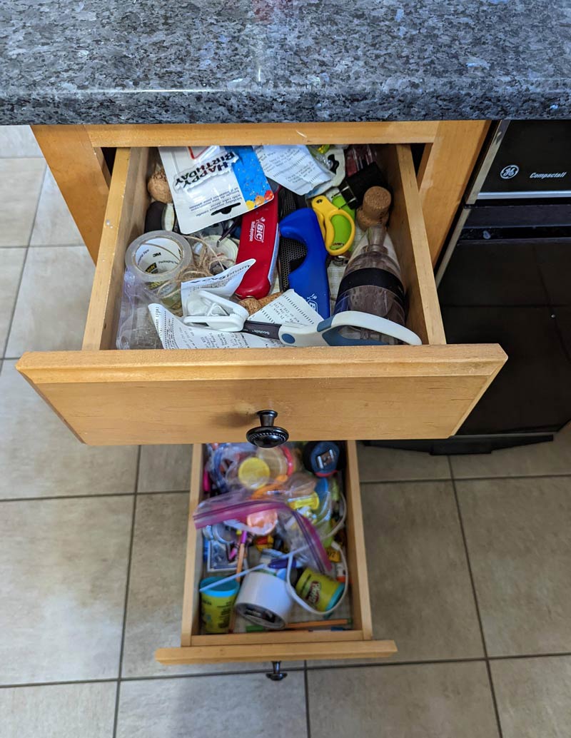 My wife has crossed a fine line, she's slowly created a second junk drawer in the kitchen