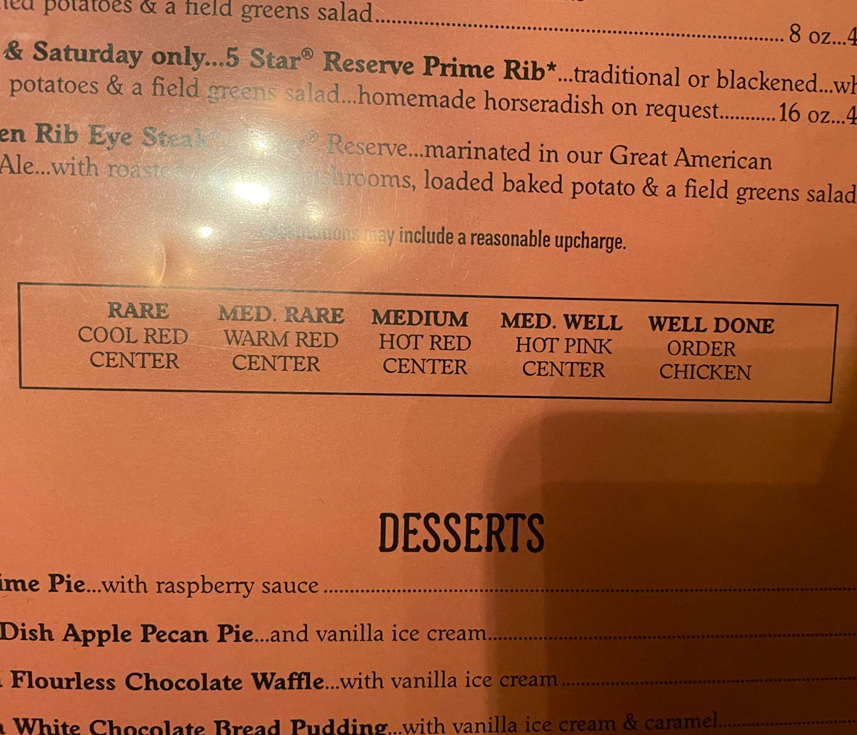 This steak guide at the steakhouse I went to