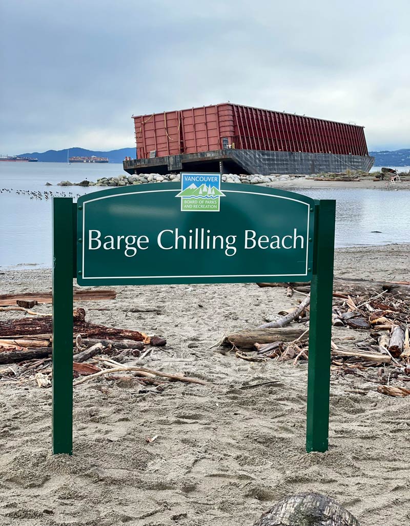 Last month, a barge broke loose from an anchor during a storm in Vancouver. Today, Vancouver Park Board put up a new sign
