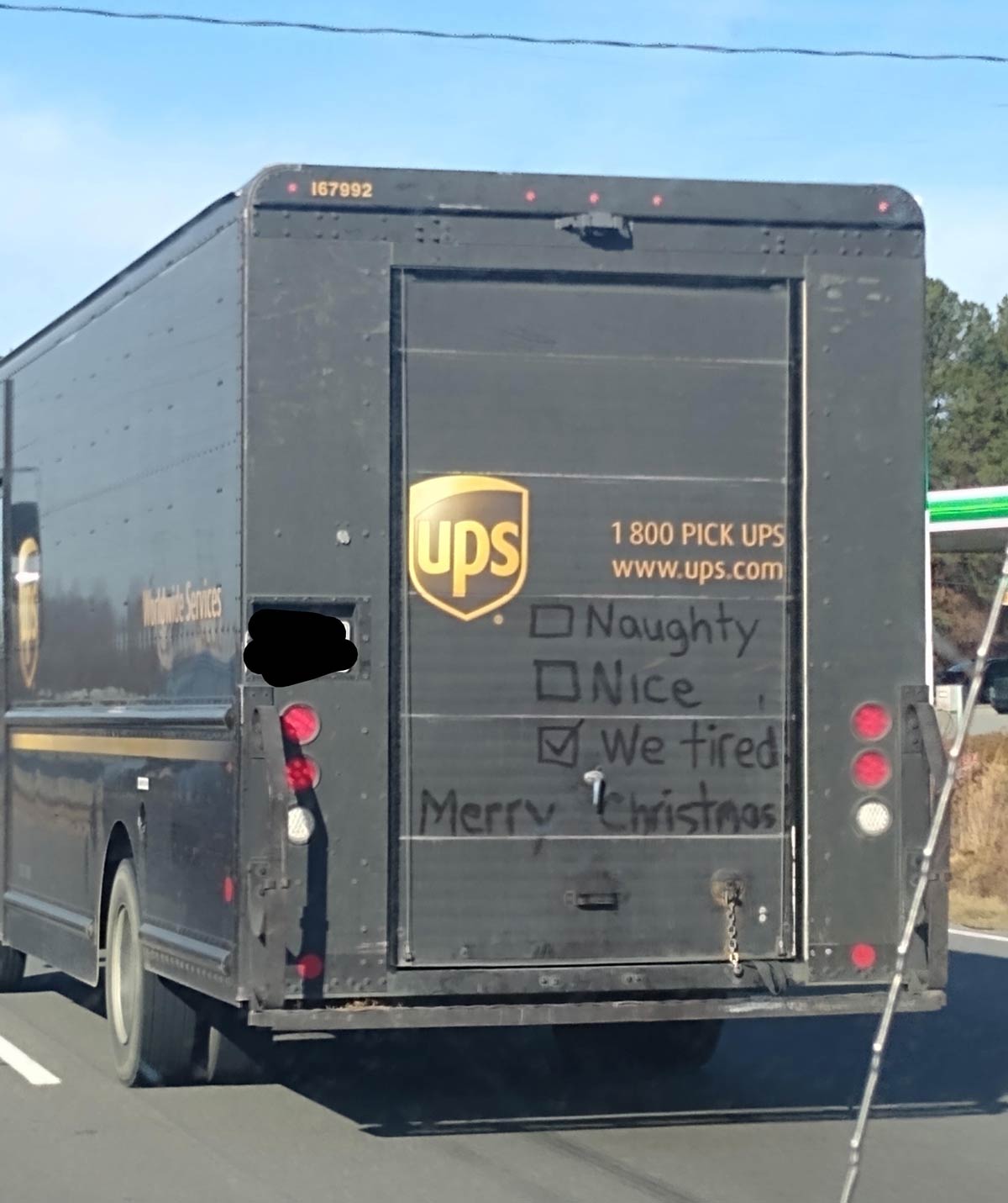 Drove past this poor UPS truck on Christmas Eve in NC