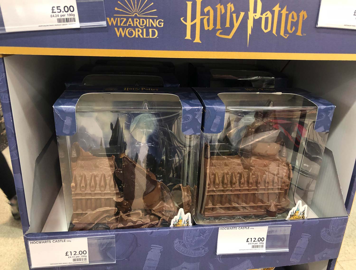 Supermarket selling chocolate Hogwarts, before and after Voldemort!