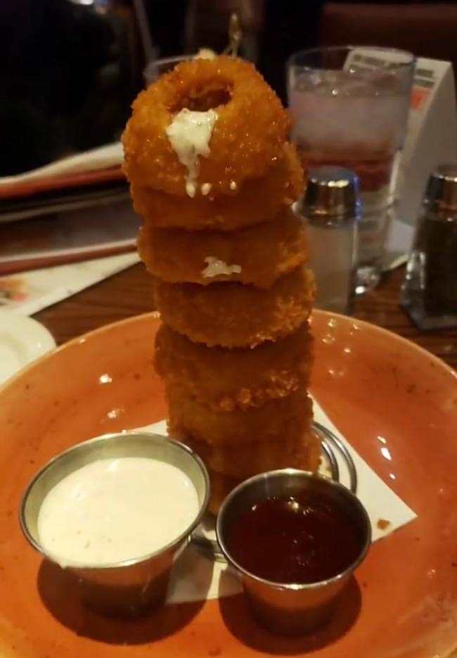 I was served this onion ring tower while dining with my mom
