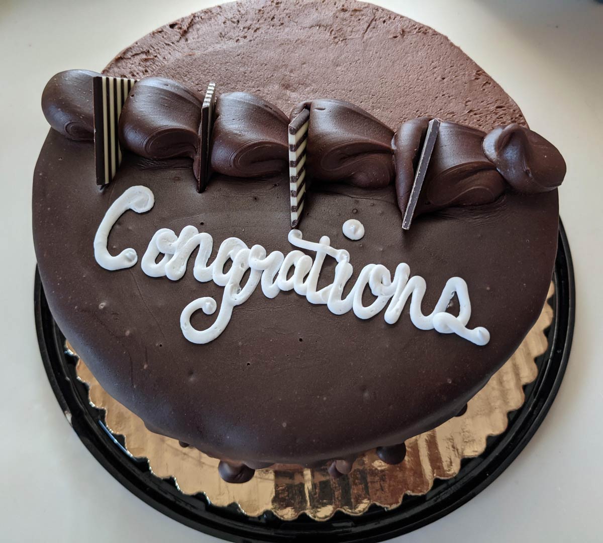 My sister made a cake and spelled congratulations wrong. Cue a lifetime of "congrations" jokes and her birthday cake this year!