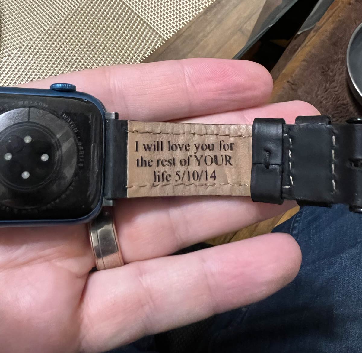My wife got me an engraved watch band. A little ominous..