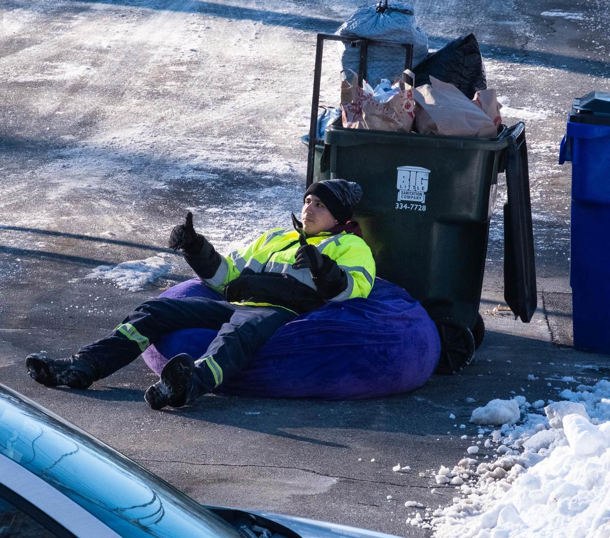Garbage man found a beanbag