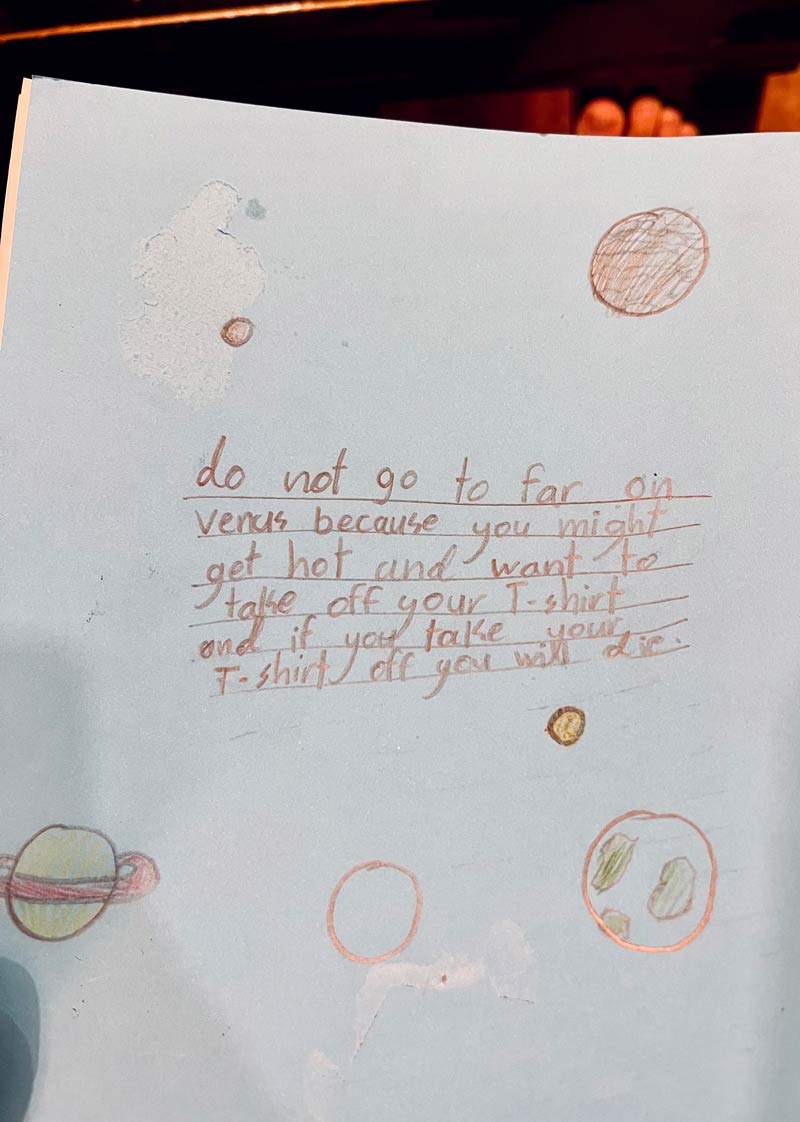 My 6-year-old sister’s informational packet on planets