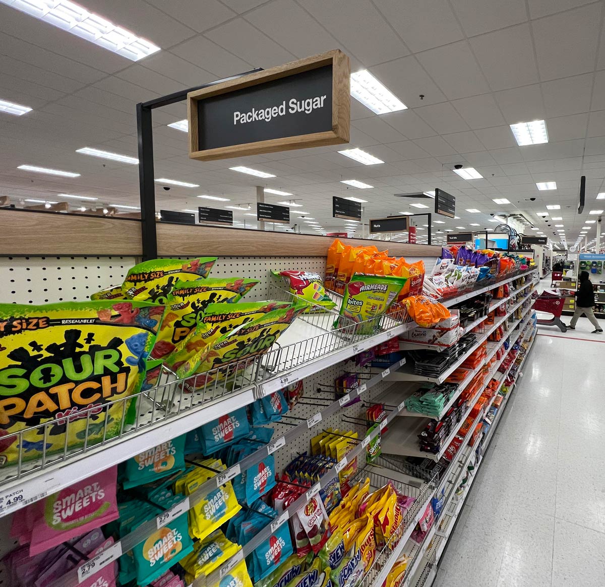 Truth in Merchandising: Sign above the candy aisle at a Target in Michigan