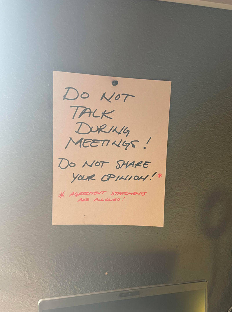 This is pinned above my dad’s computer to remind him not to call coworkers stupid