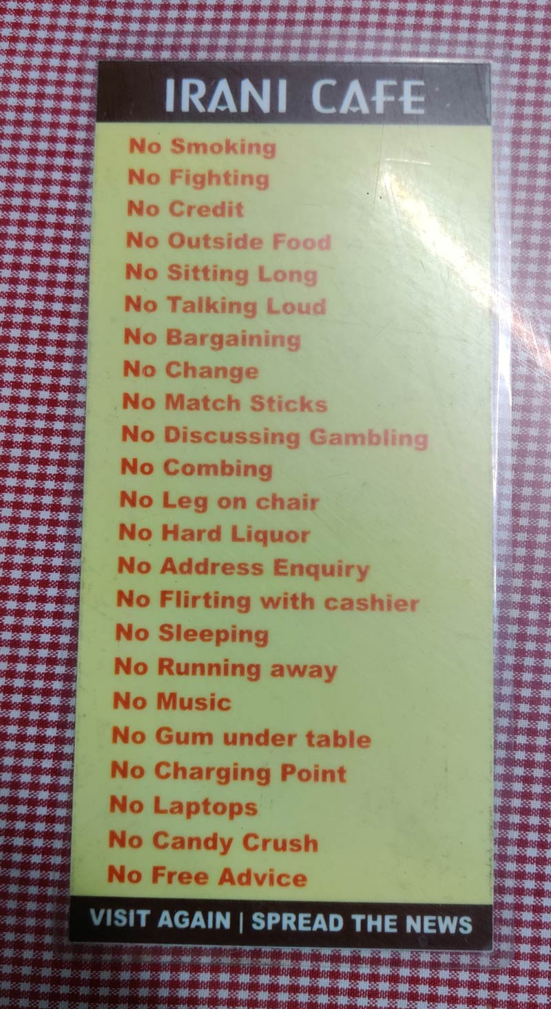 This list was on every table in a cafe