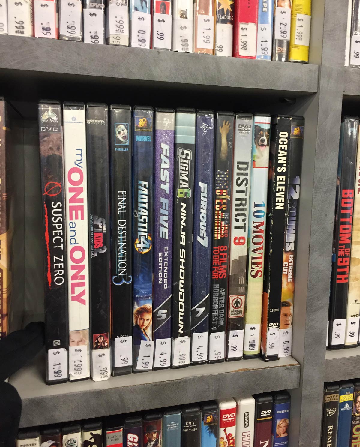 Somebody at the pawn shop was having fun organizing the movies here