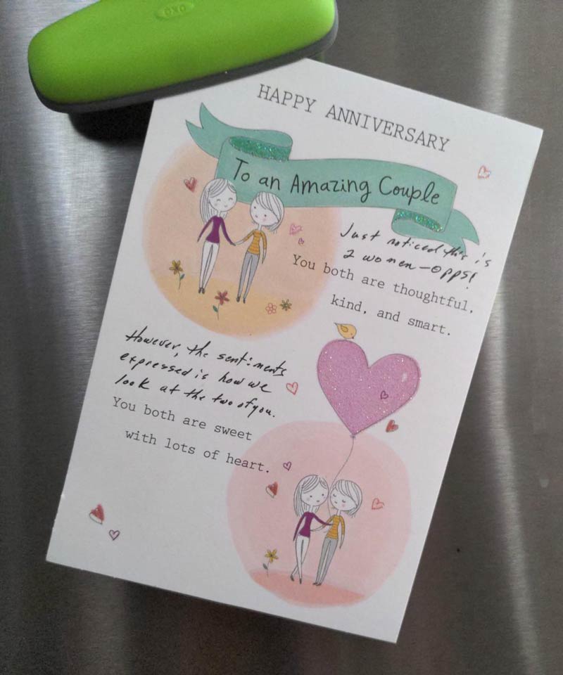 My grandparents got my straight parents a same sex anniversary card