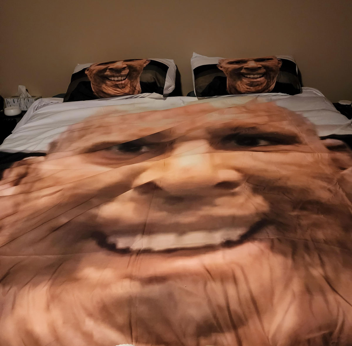 Daughter's got us these for Christmas. Decided to put them on the bed for us since we kept "forgetting"