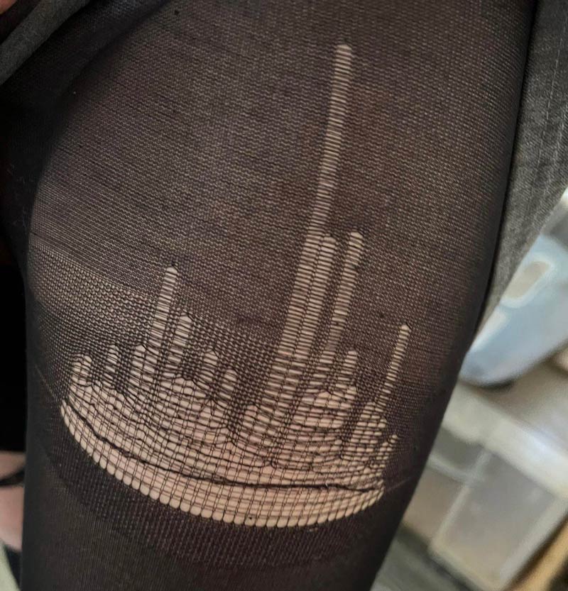 Ripped tights looking like a city skyline