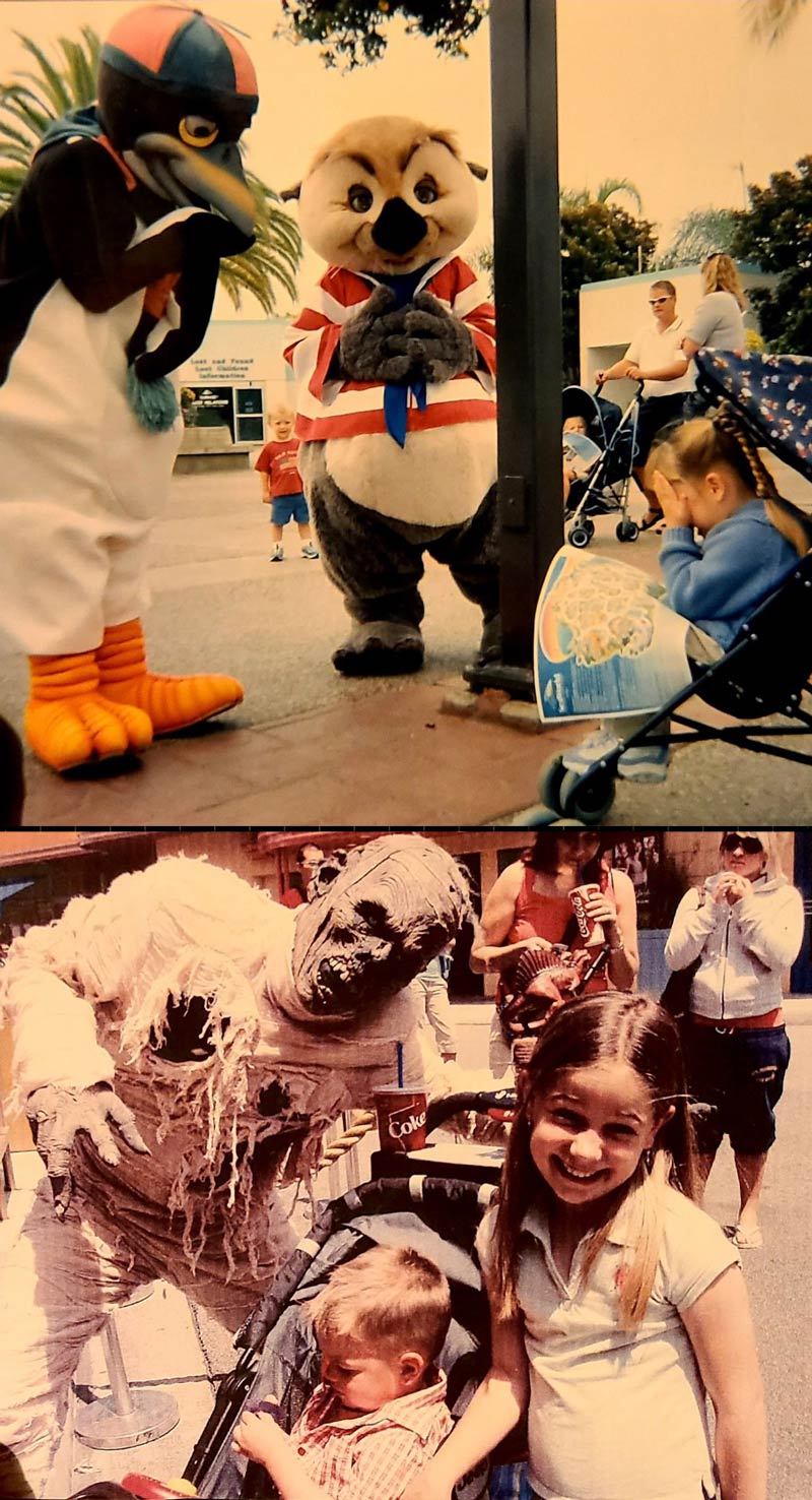 My sister and I were afraid of animal mascots, yet perfectly fine with rotting mummies