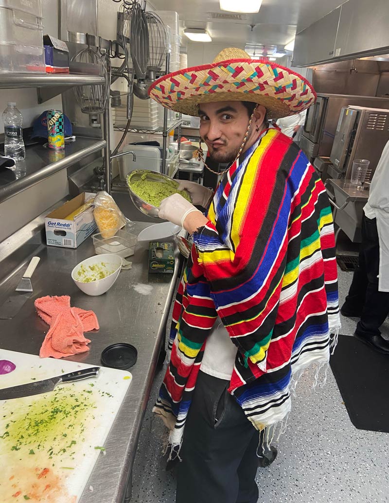 A few days late, but here is my Mexican coworker on Cinco de Mayo. He wore this all day while we served enchiladas and guacamole