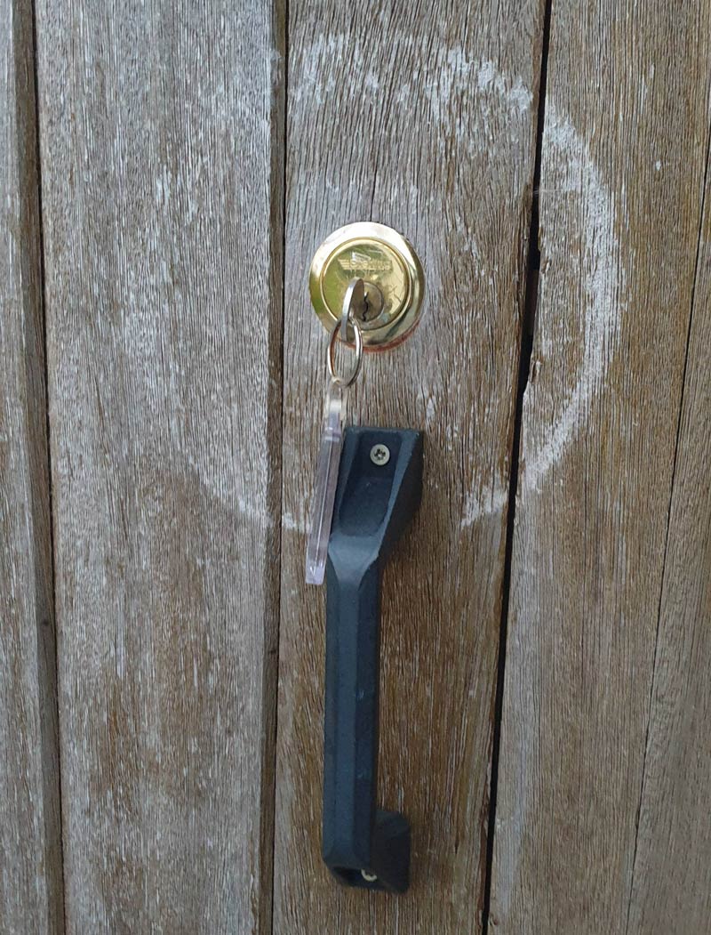 I left the key in the shed door during a very windy night and the keyring wore a circle into the wood