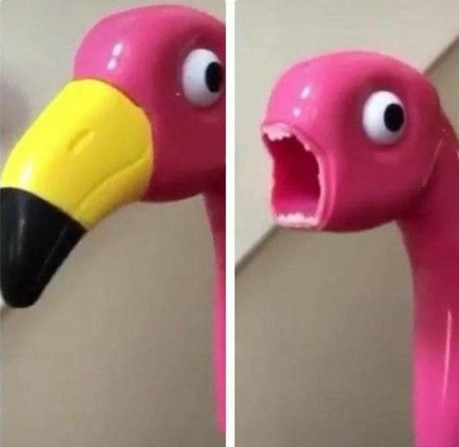A lawn flamingo without its beak is a spooked worm