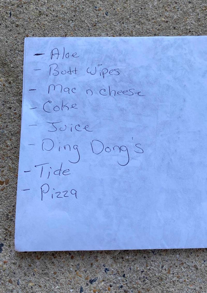 Found the most American shopping list on the ground outside the grocery store