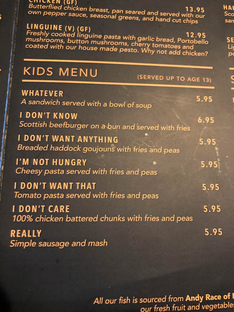 Kids menu I saw today