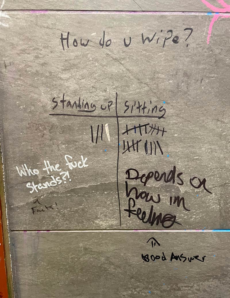 I love bathroom wall conversations