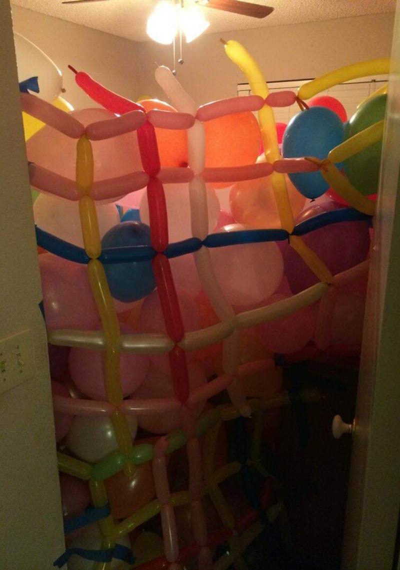 We filled our sister's bedroom with balloons