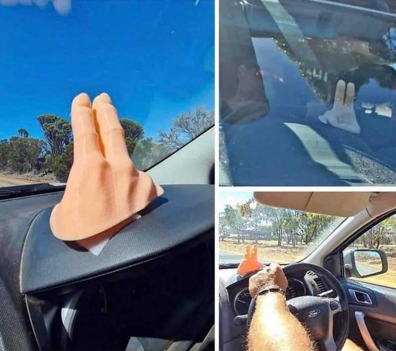 A 2-finger waving hand that attaches to your dashboard. So you'll never miss another wave again