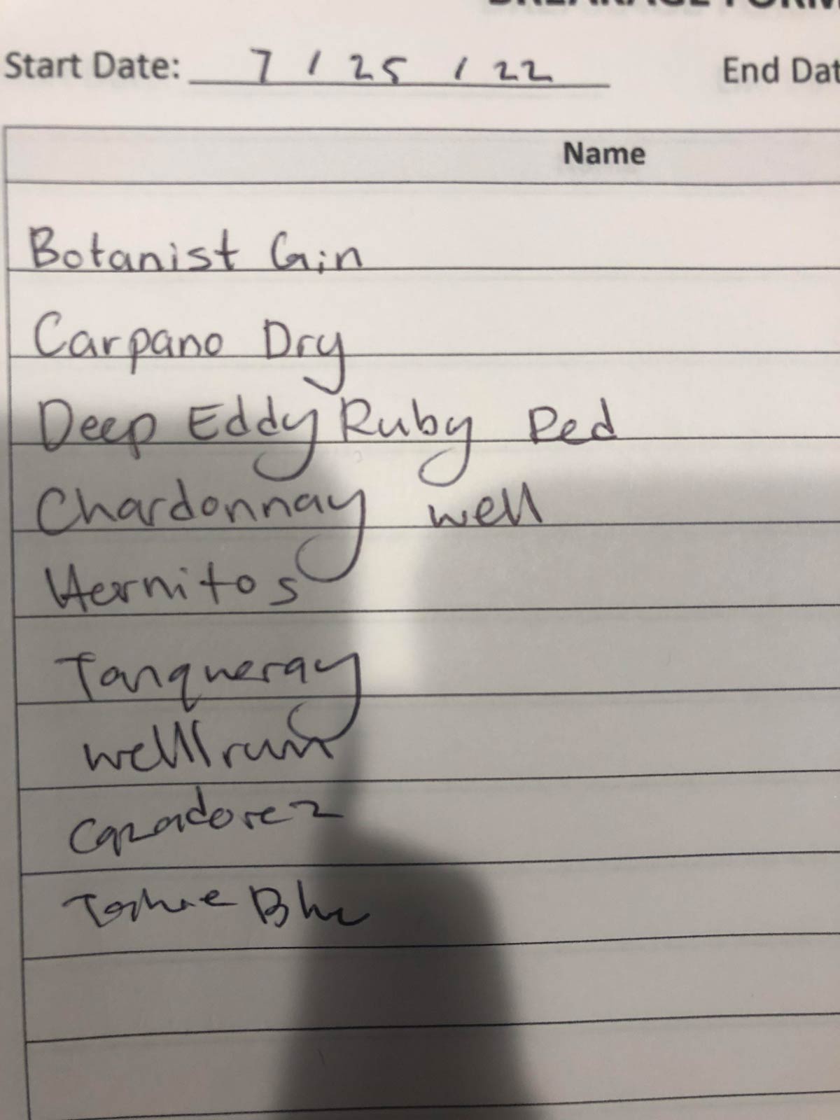 I’m a bartender, and this is my coworkers bottle usage form from last night. I can see her getting drunker from her hand writing