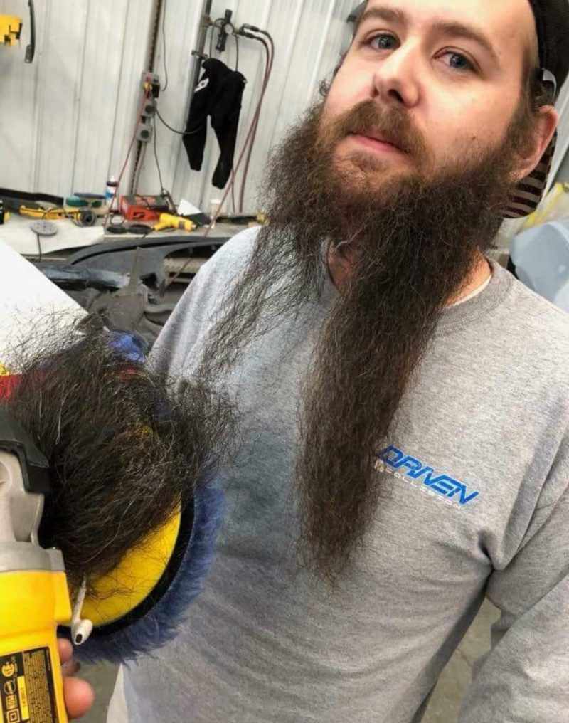 Long beards and angle grinders don’t mix