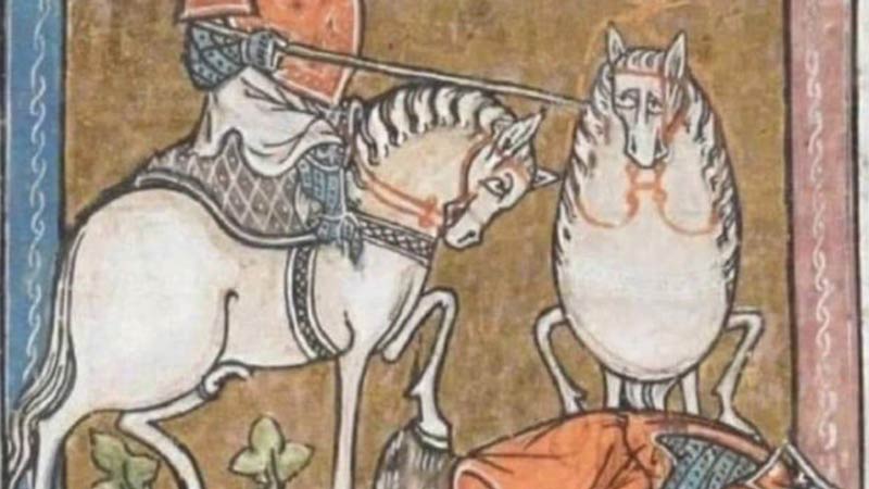 Medieval art from an artist who didn’t know how to draw a forward facing horse