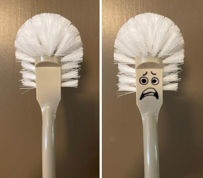 I bought a new toilet brush, but it was missing something. So, I fixed it