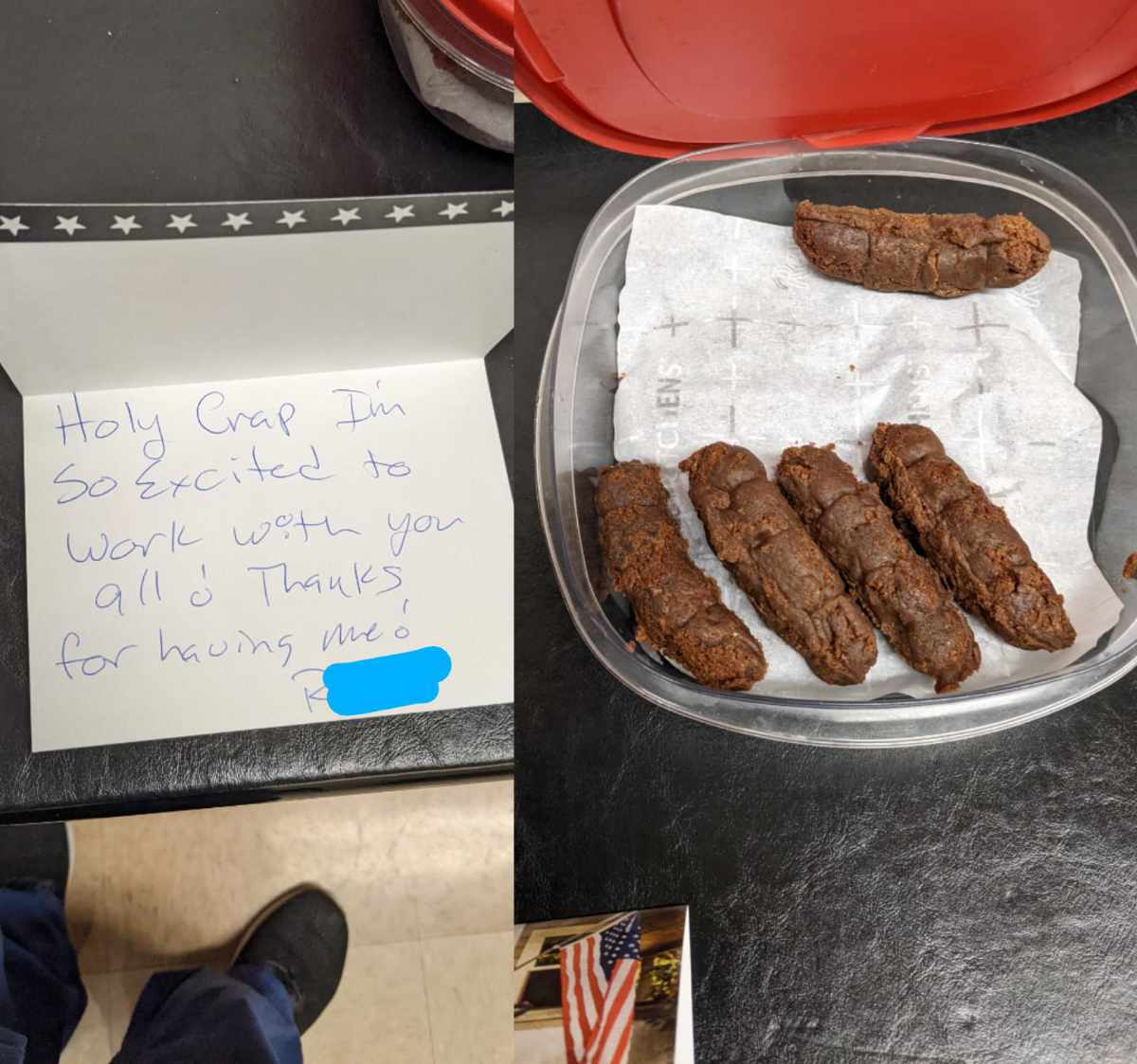 New employee starting today brought brownies in for everyone with this note