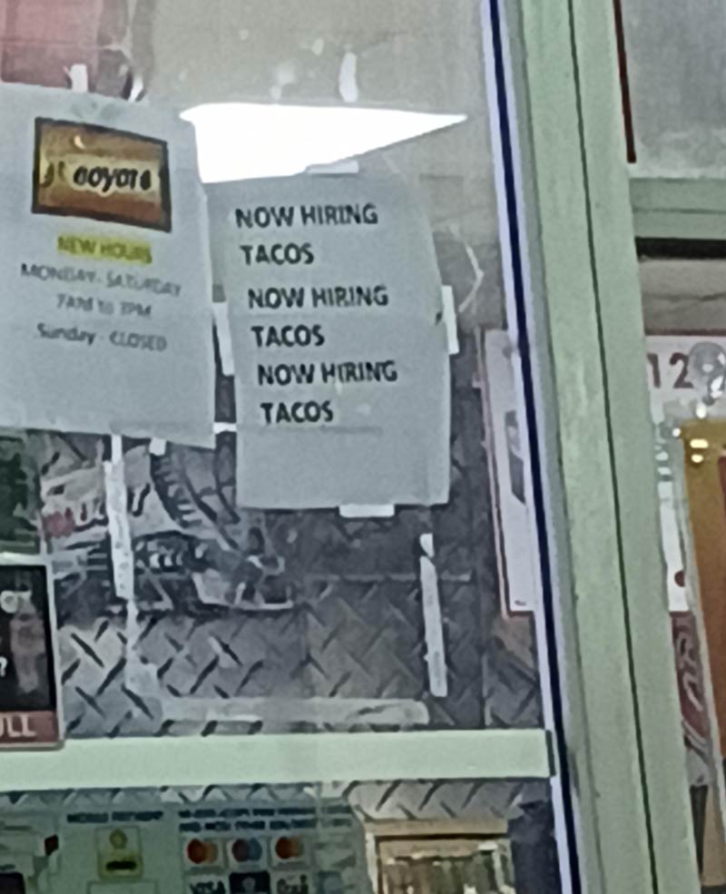Any tacos out there looking for a job?