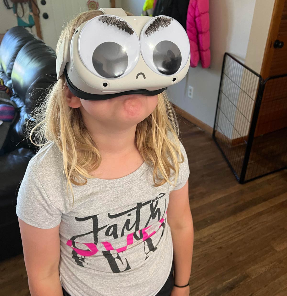 Googly eyes on a VR headset.. turned very angry with the help a dry erase marker