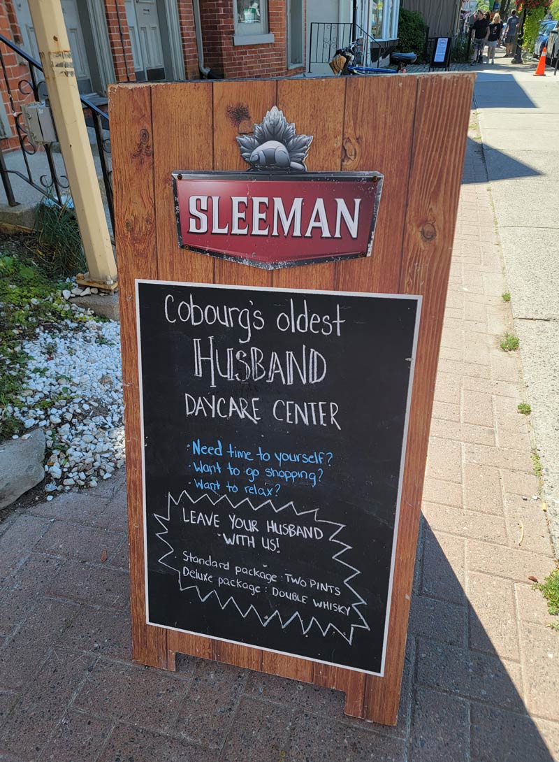 A sign outside a bar in a small Canadian town