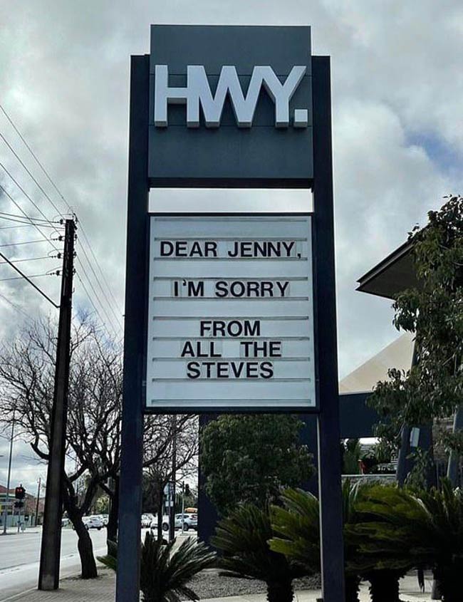 Australian pub apology to Jenny on behalf of all Steve's