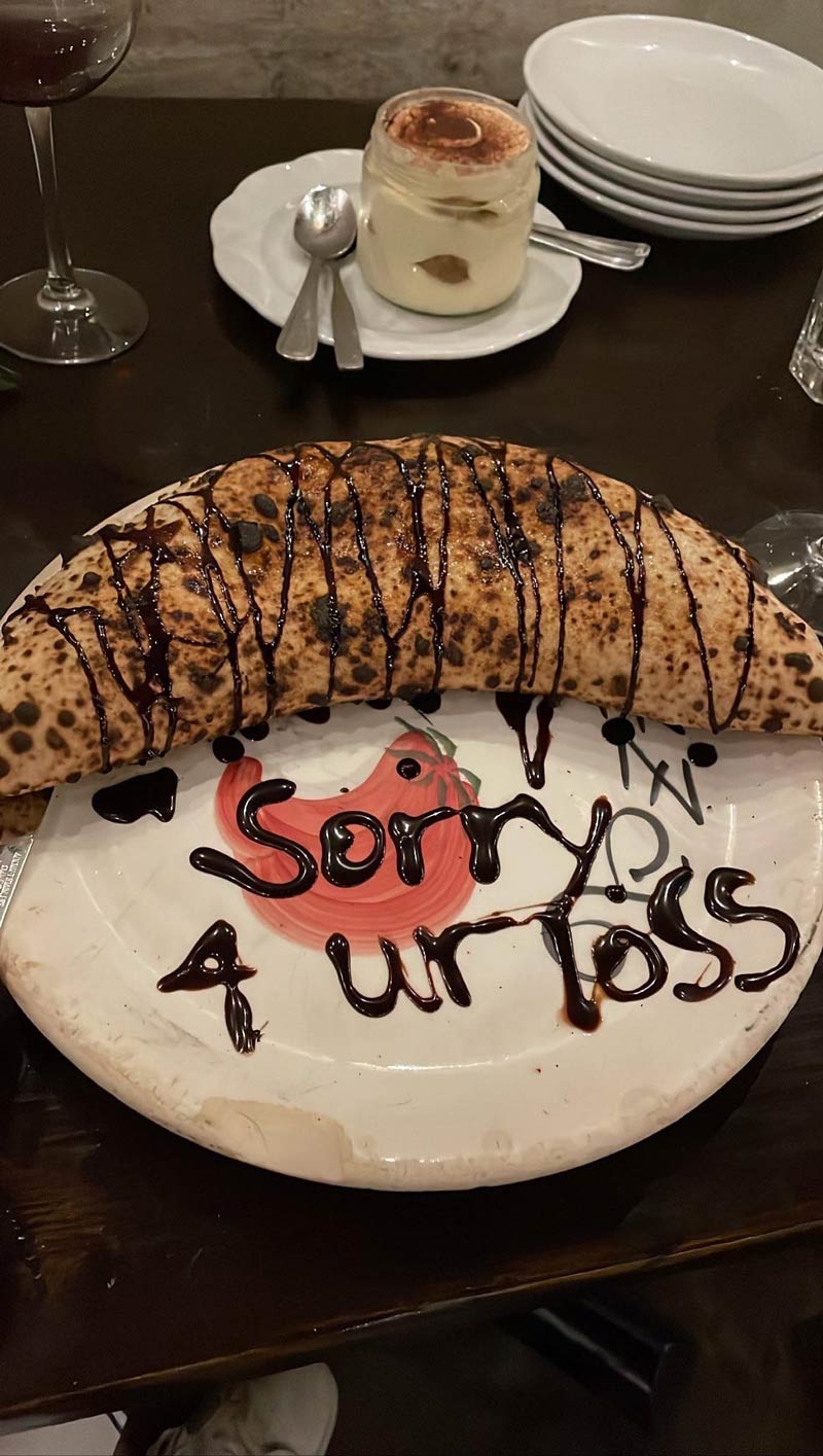 Ordered desert in a restaurant, and it came with this un-requested message in chocolate