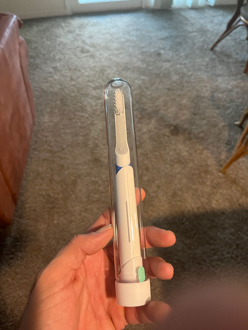 The packaging on my new toothbrush. If you turn the toothbrush on the whole thing vibrates