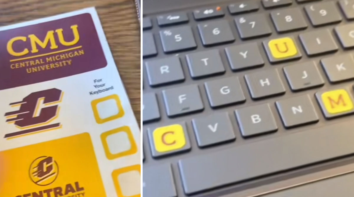 Central Michigan University sent out stickers "For your keyboard"