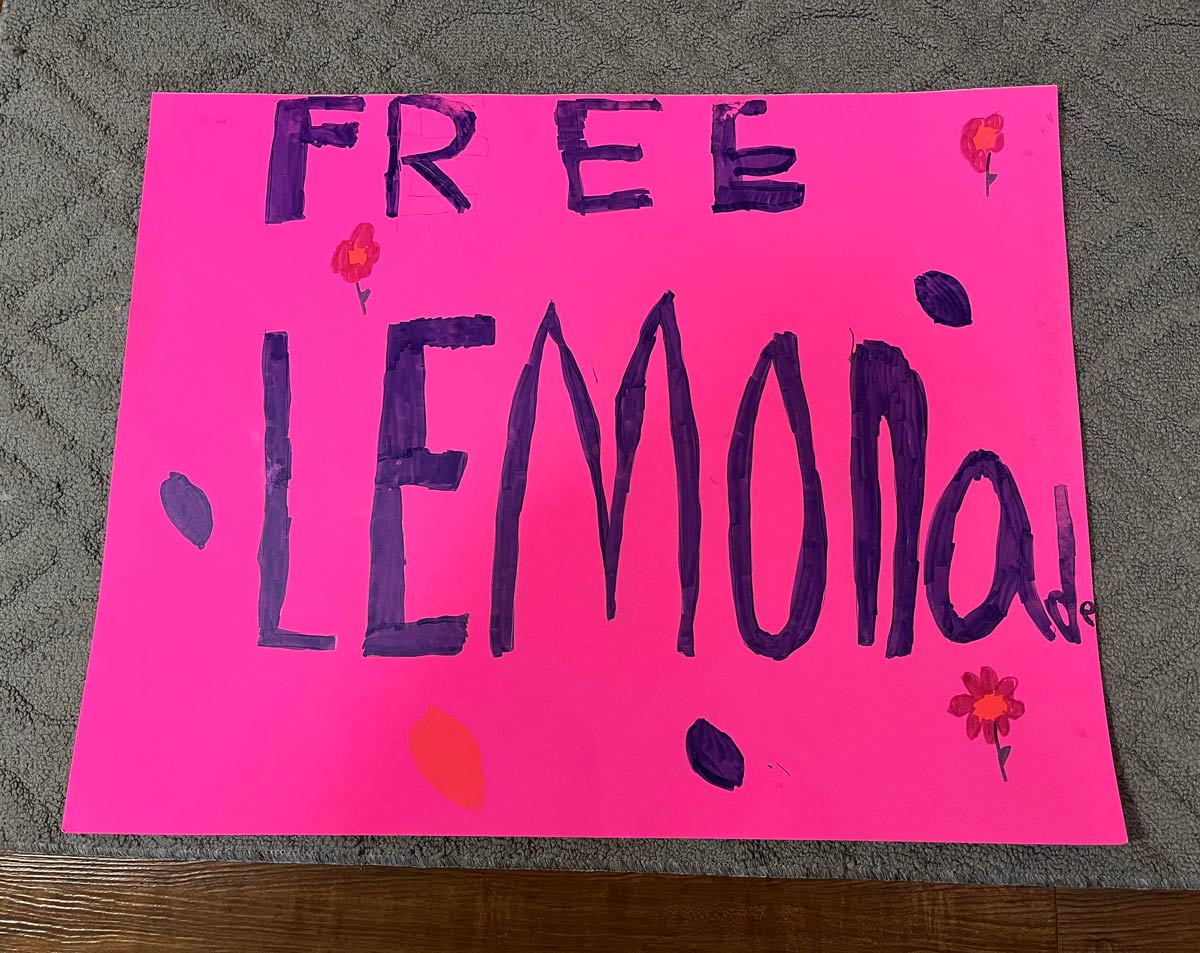 My 8 year old's Free Lemonade sign