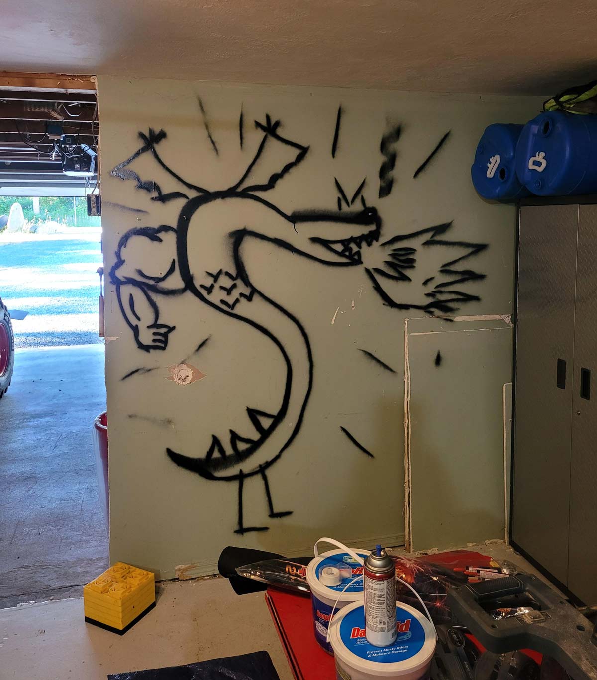 One perk of having a crappy garage is you can decorate however you want