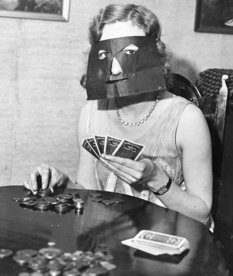 A mask for hiding your emotions when playing poker, 1937
