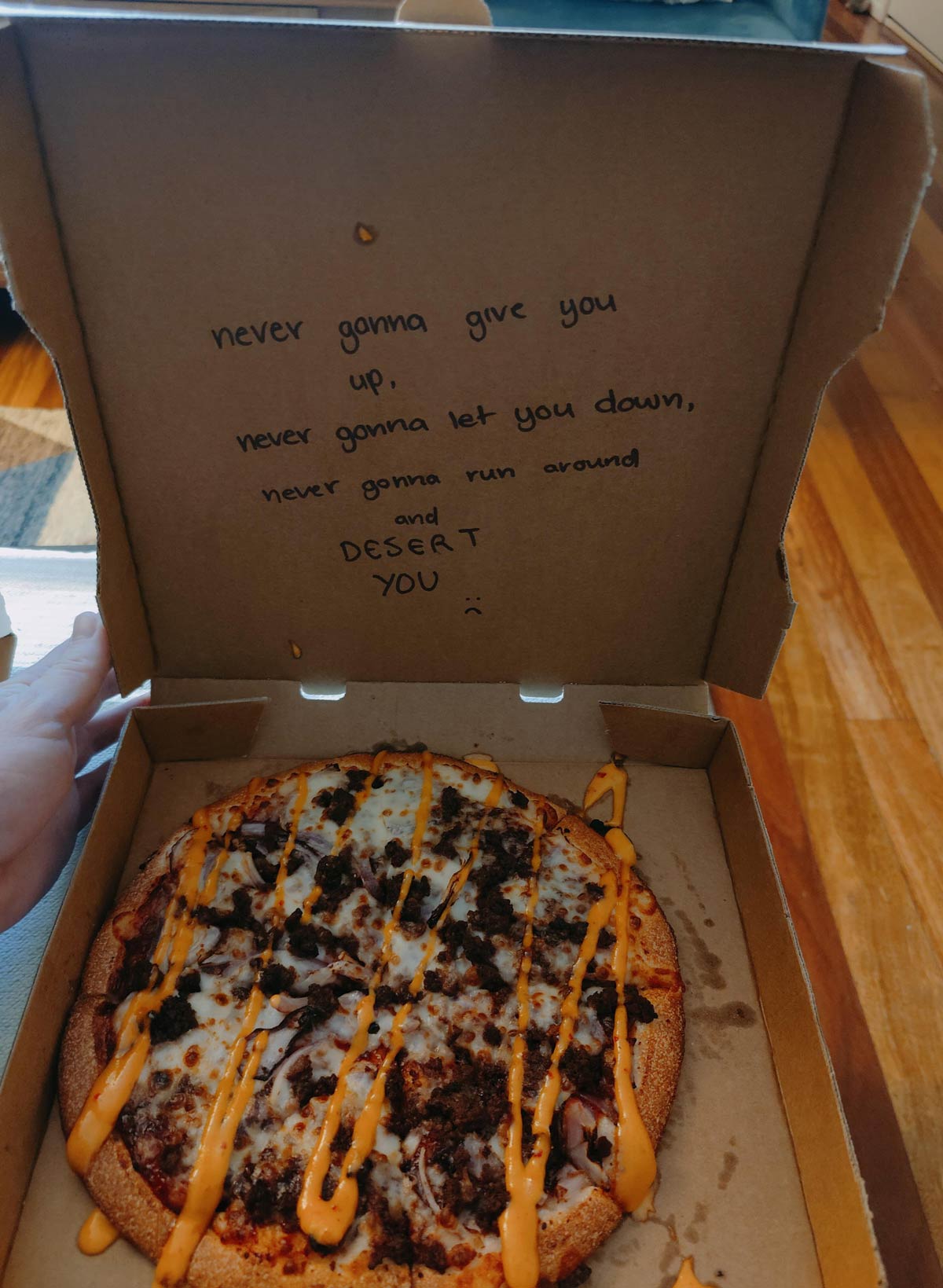 I rick rolled Domino's in the delivery notes and they returned the favour