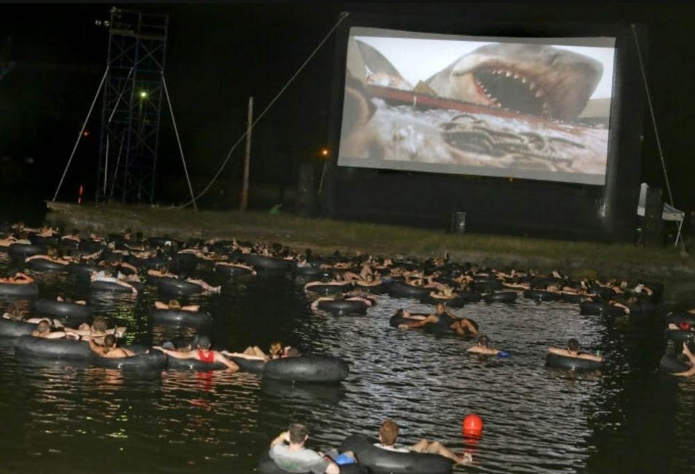 Floating in the water while watching Jaws