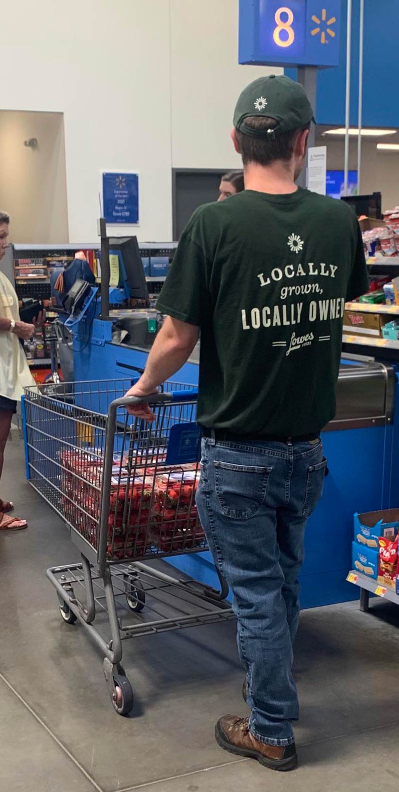 Suspicious: Employee from the grocery store across the street buying tons of strawberries from Walmart