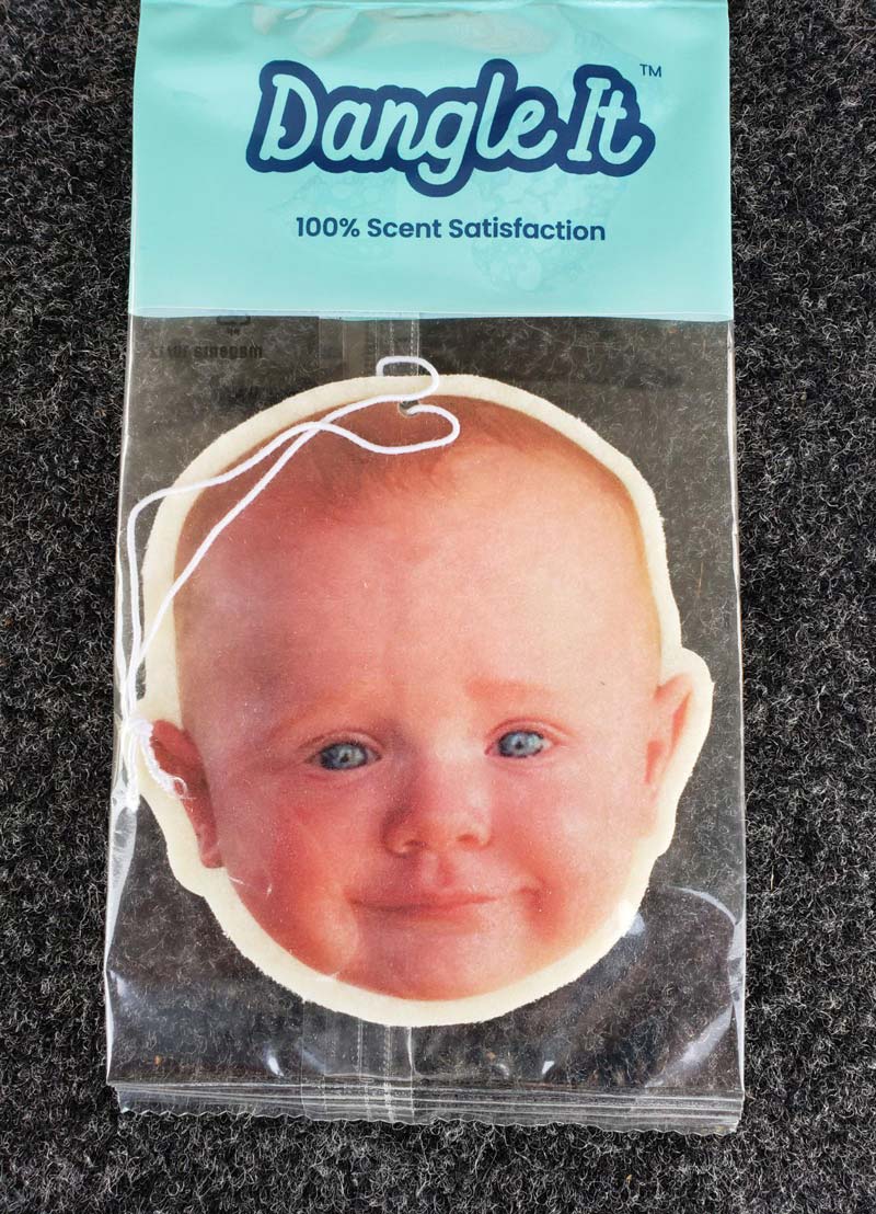 My Dad ordered a custom air freshener of my son ripping a major poop