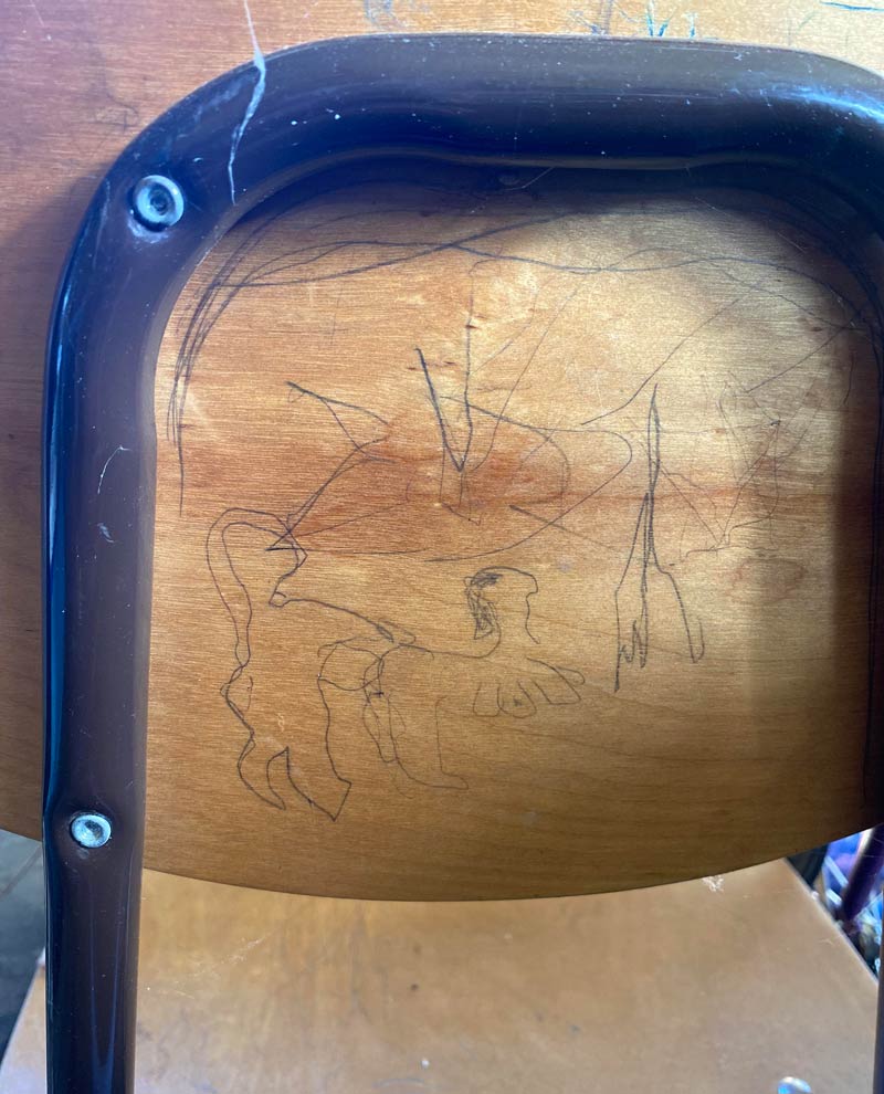 Bought an old school desk, it came with this majestic piece of art free of charge