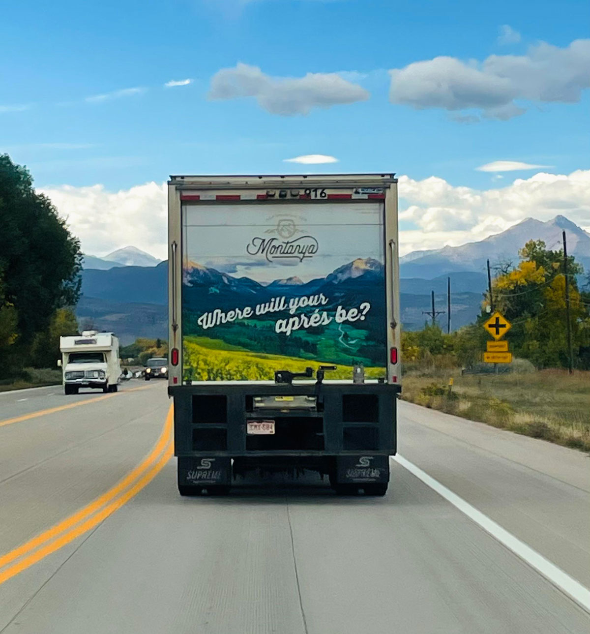 The truck in front of us lined up perfectly with the mountains!